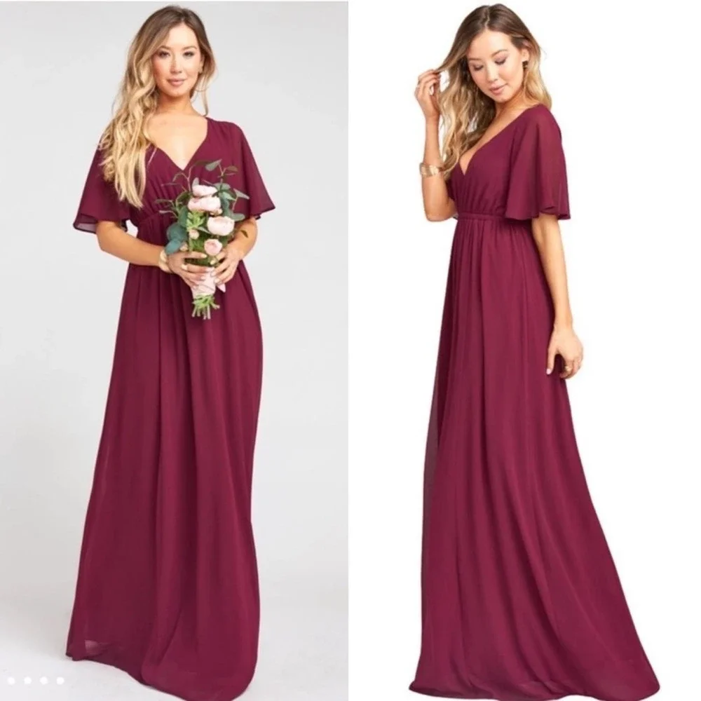 SHOW ME YOUR MUMU Emily Empire Maxi Dress in Merlot Chiffon Burgundy Medium NEW